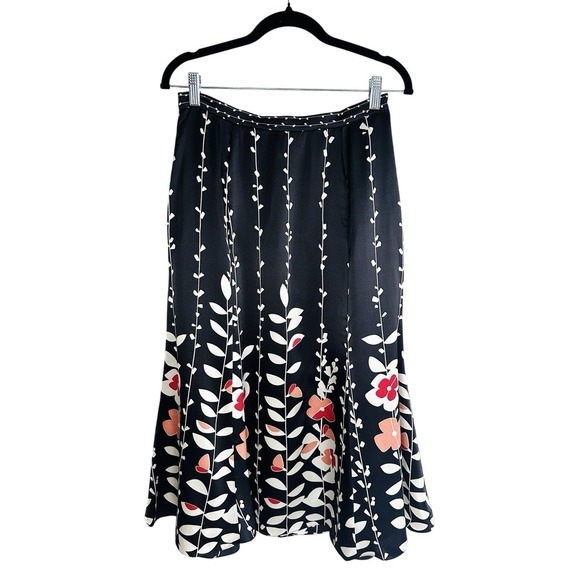 Talbots Dresses & Skirts - VTG Talbots 100% Pure Silk Floral Midi Skirt Size 6 Black Pink White Botanical